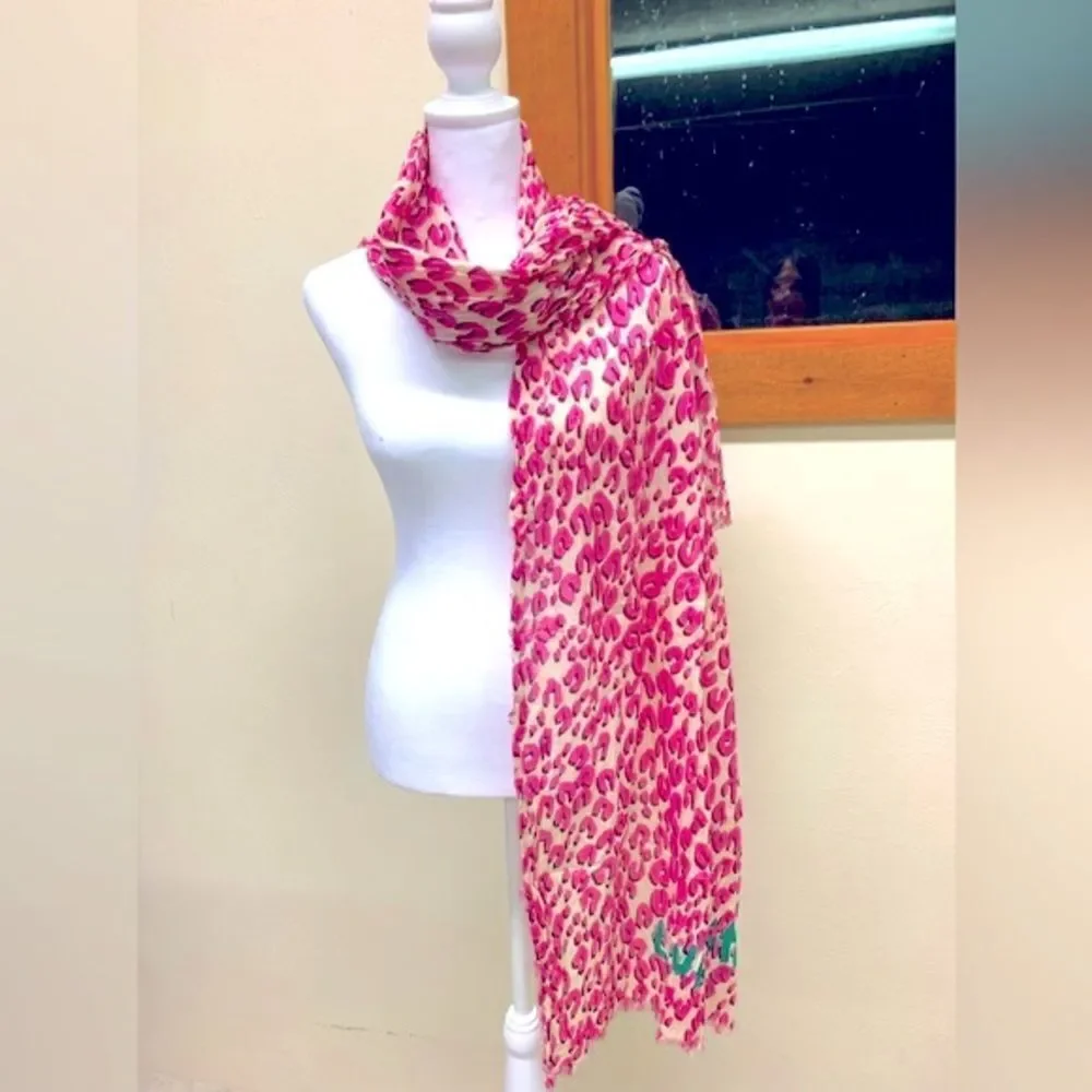 Auth Louis Vuitton Pink Lepord Print Limited Edition Stephen Sprouse Wrap Scarf